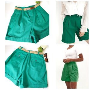 Vintage Mom High Waist Pleated Front Teal Short